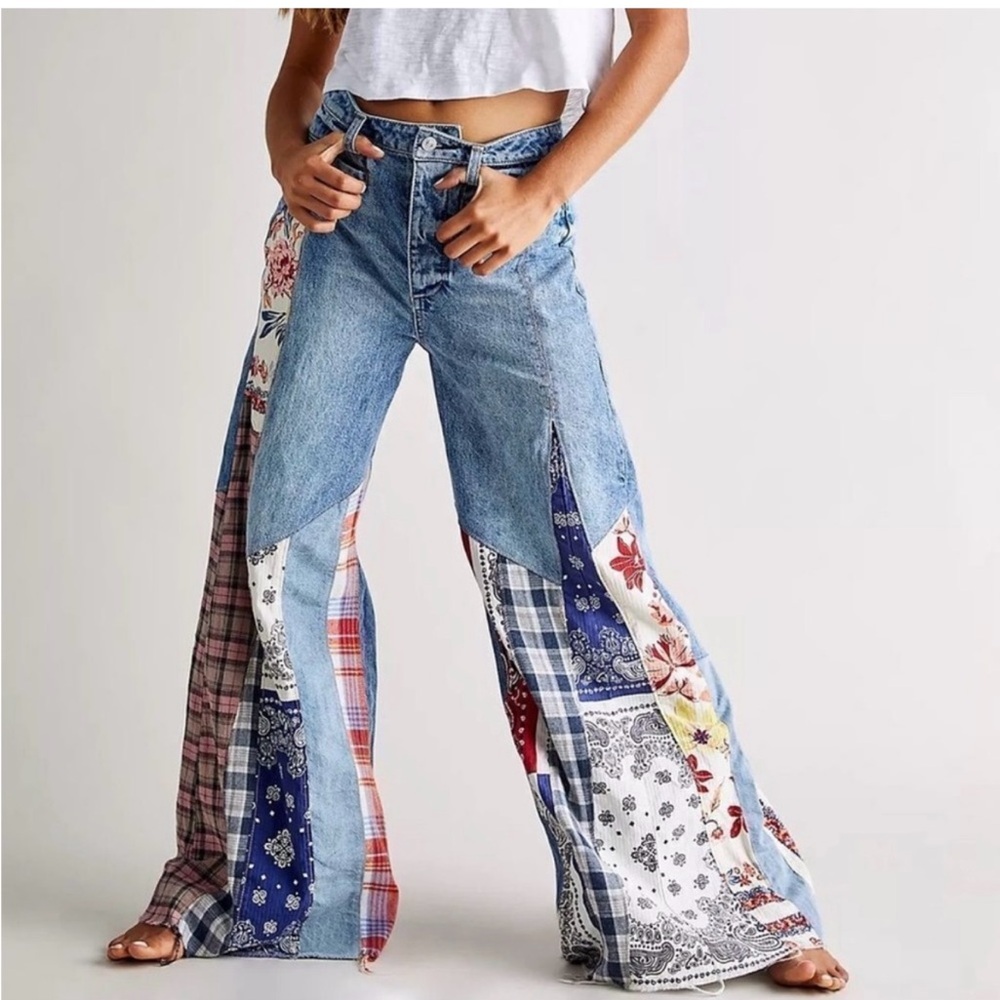 We The Free Multicolor Patchwork Flare Jeans